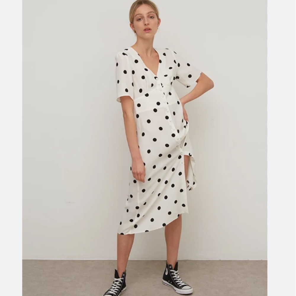 ASOS White Midi Dress with Black Polka Dots